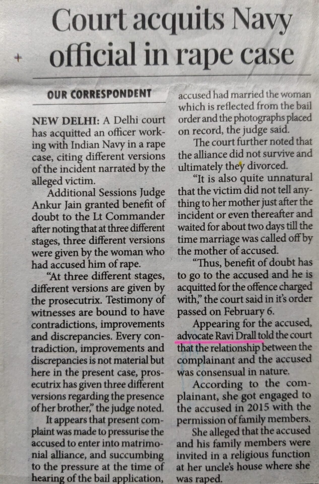 How 7 Years Later Indian Navy Officer Got Acquittal in Rape case? Advocate Ravi Drall